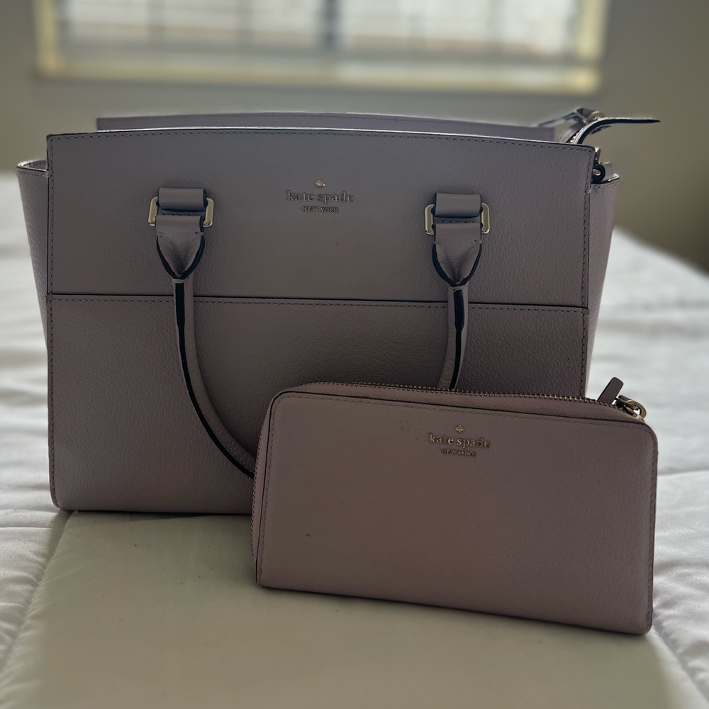 Kate Spade Dusty Mauve Leather Tote with Matching Wallet - Picture 1 of 12